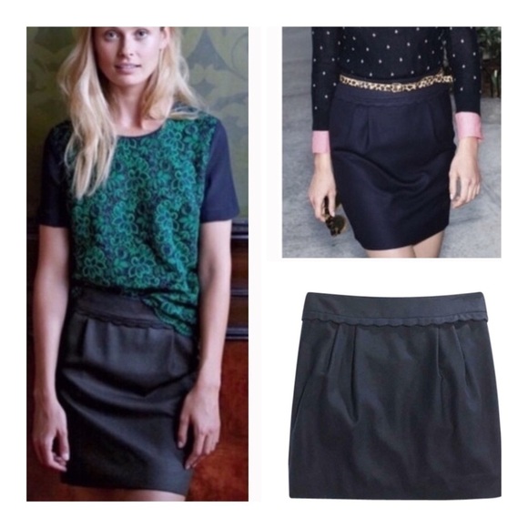 J. Crew Navy Wool Blend Scalloped Skirt - Picture 1 of 6